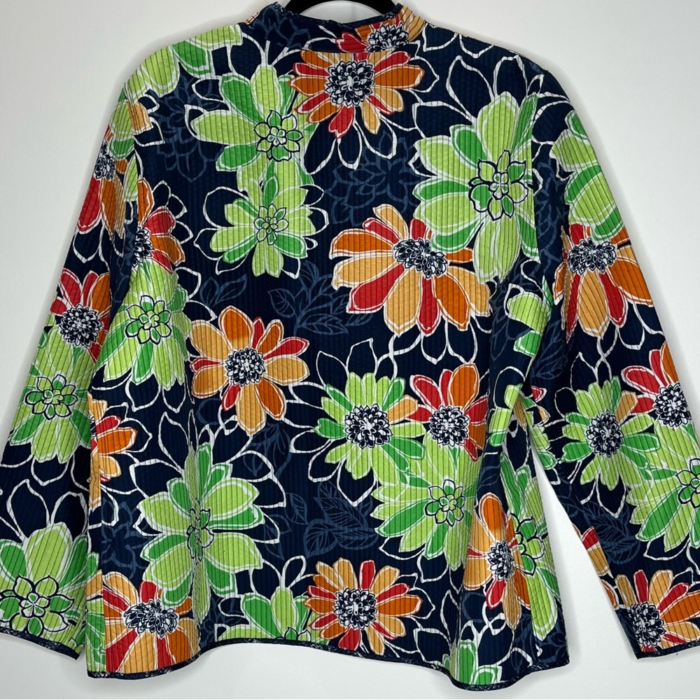 Alfred Dunner Floral Quilted Jacket - Green, Orange, Navy - Picture 2 of 2